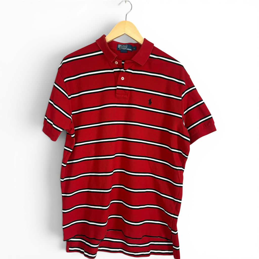 Ralph Lauren Red, Black & White Striped Polo Shirt