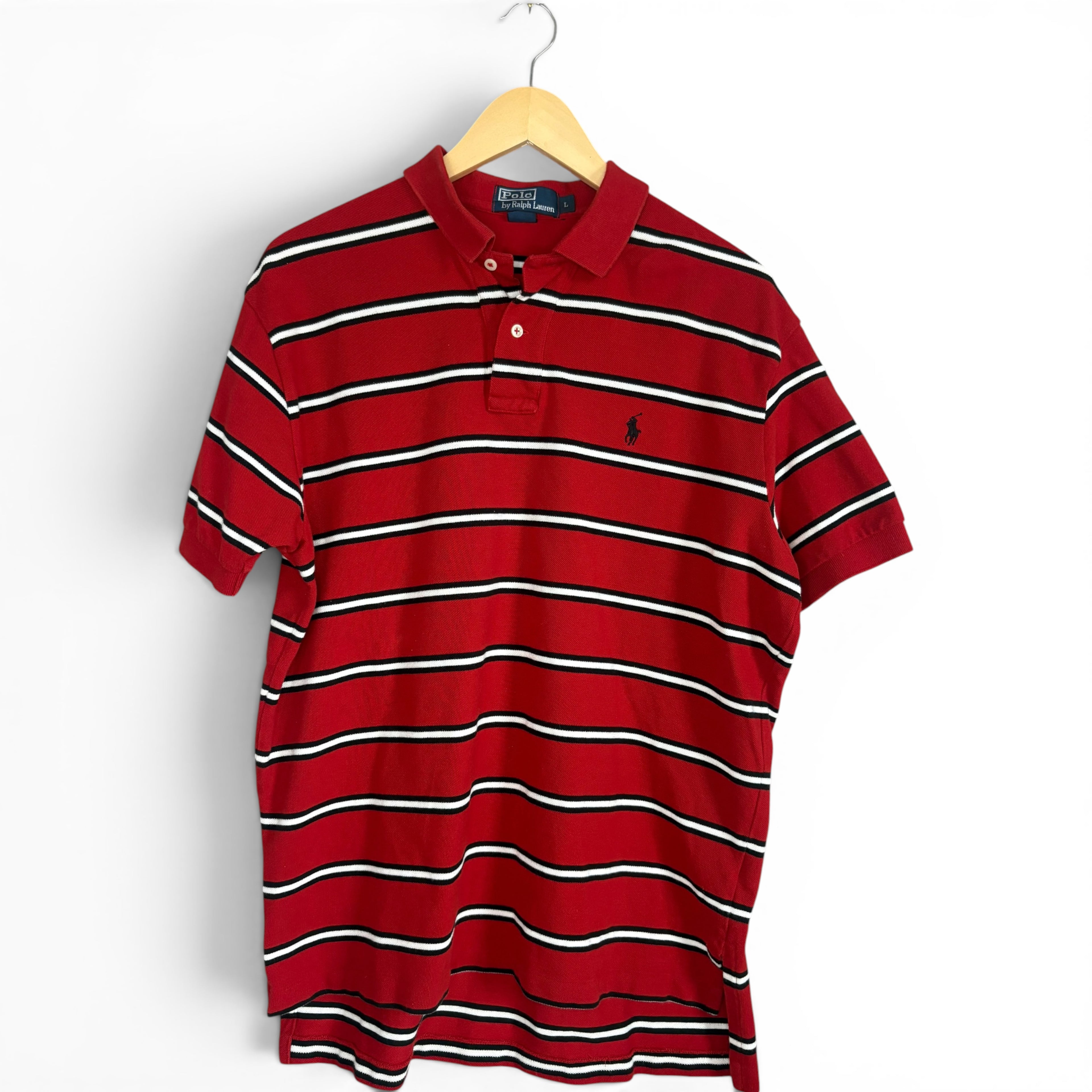 Ralph Lauren Red, Black & White Striped Polo Shirt