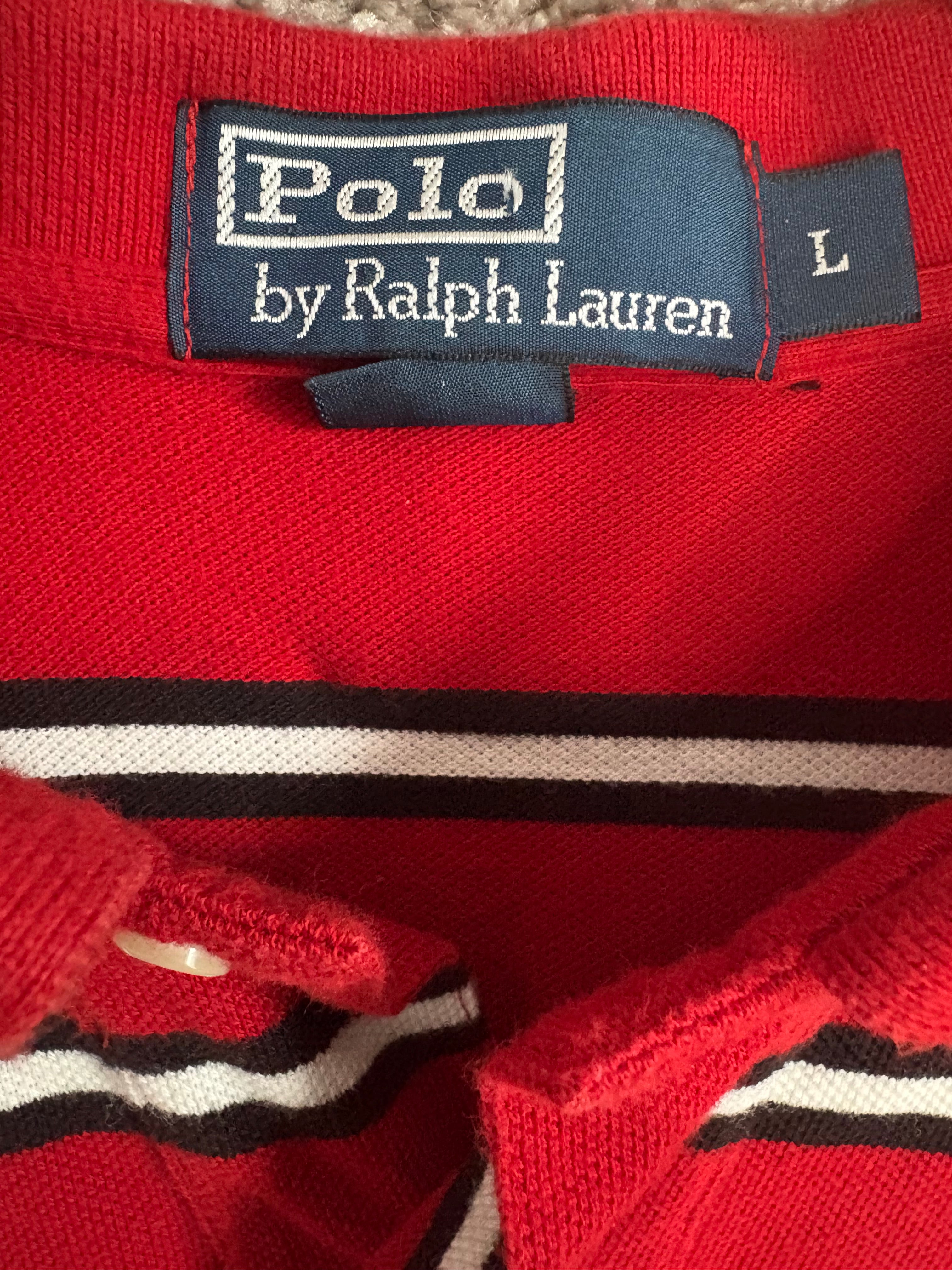 Ralph Lauren Red, Black & White Striped Polo Shirt